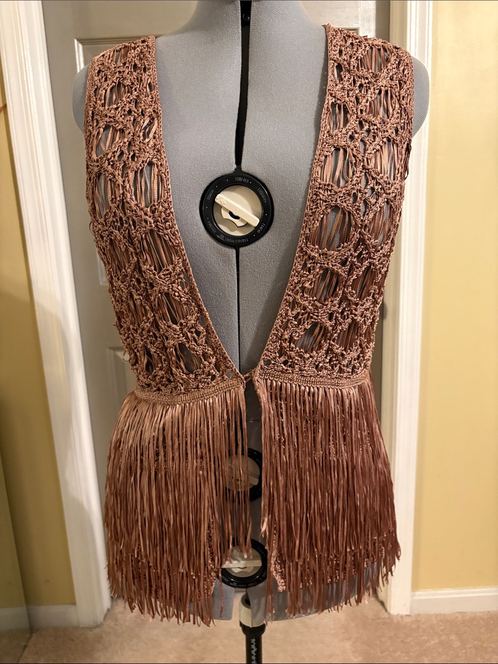 Crochet Fringe Vest in Brown